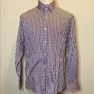 Johnston & Murphy Tailored Fit Pink Dress Shirt in Purple and Blue Stripes (L)